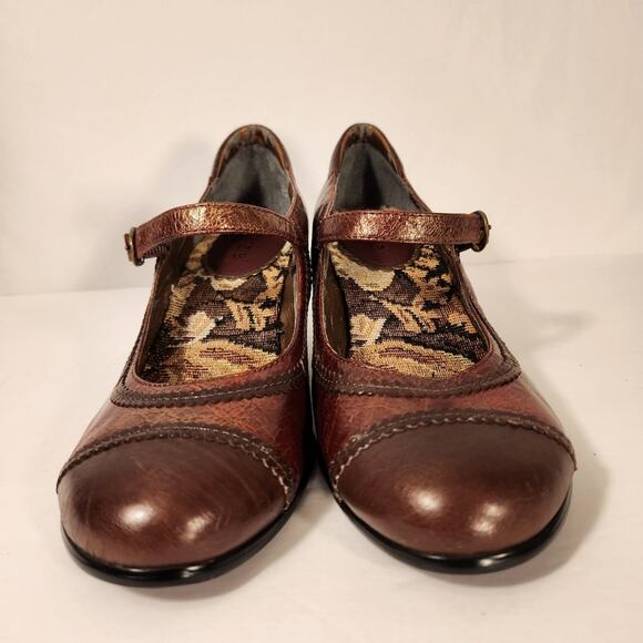 KENZIE Rust Red Copper Leather Metallic Mary Jane Heel Grannycore Women 7M FLAW - Picture 5 of 12